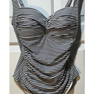 Nip Tuck Swim Striped One-Piece Swimsuit Multi Fit Cup Ruched Slimming Size 6